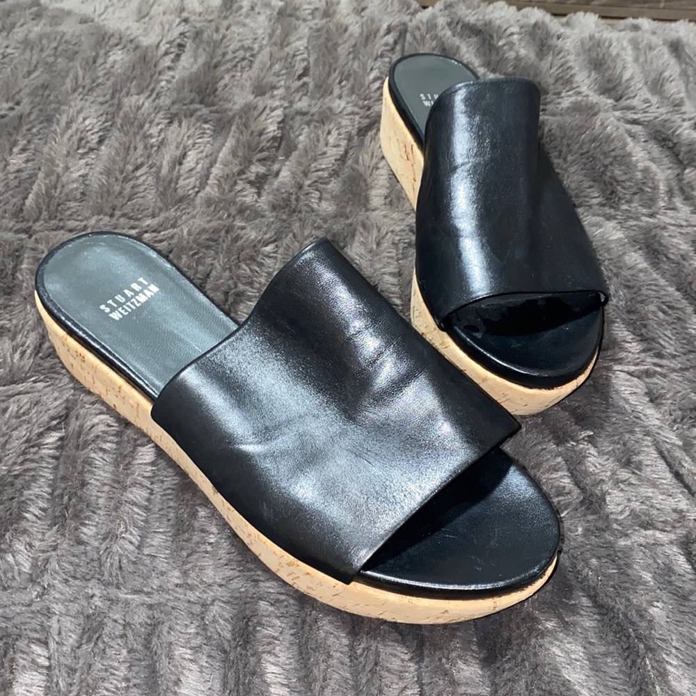 🛍️Stuart Weitzman Black leather cork sandal platform! - Picture 2 of 9